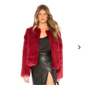 LOVER & FRIENDS | NYC FAUX FUR JACKET IN CABERNET RED XXS